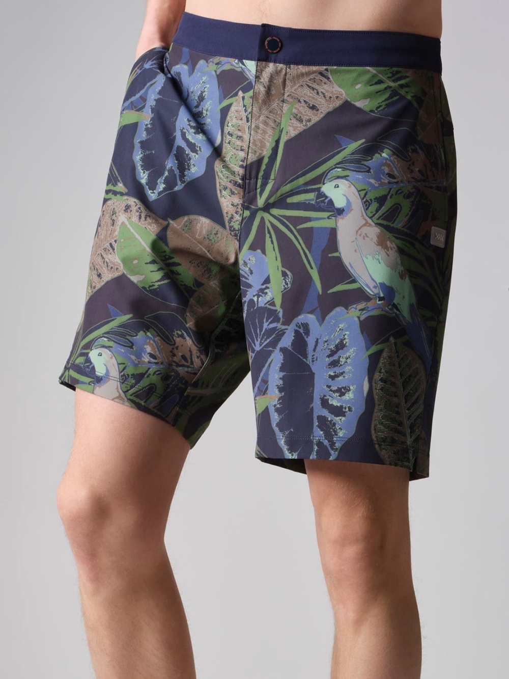 RHONE barrier swim short Navy Swim Trunks with Green Leaf Accent